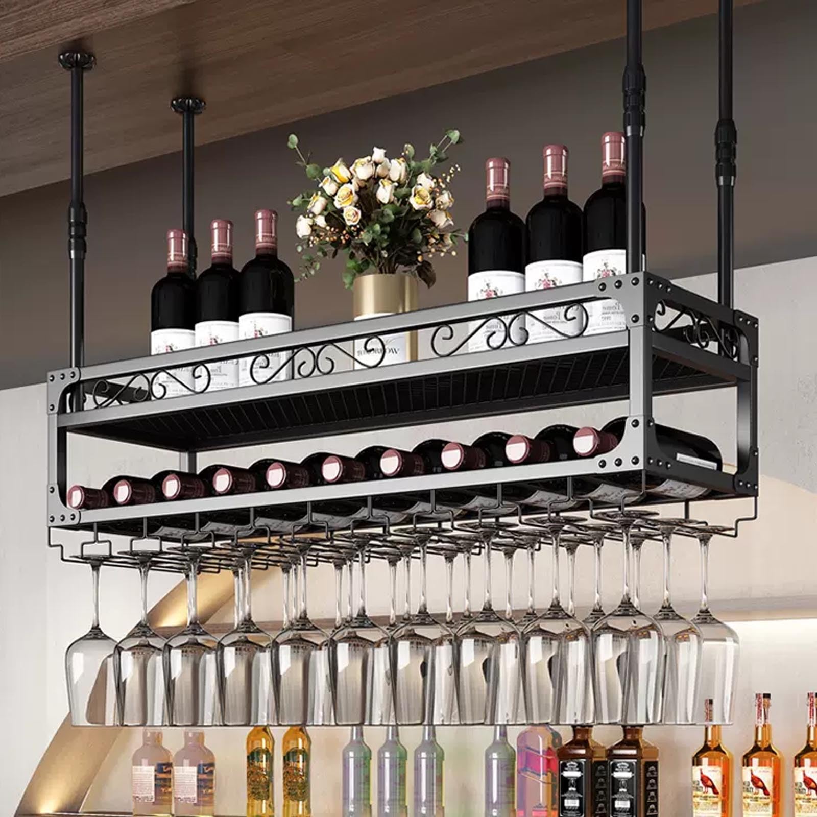 Casiers à vin pour affichage de bar à domicile avec structure FL en métal