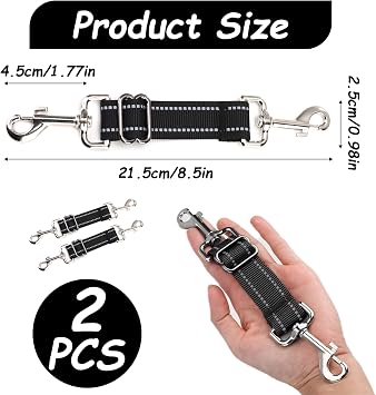 Dog Collar Clip, 2PCS Adjustable Retractable Dog Lead Clips Dog Collar Connector, Collar to Harness Safety Link with Double Ended Backup Clasp Clip for Pets Cats Dog Puppy (Black+Black)