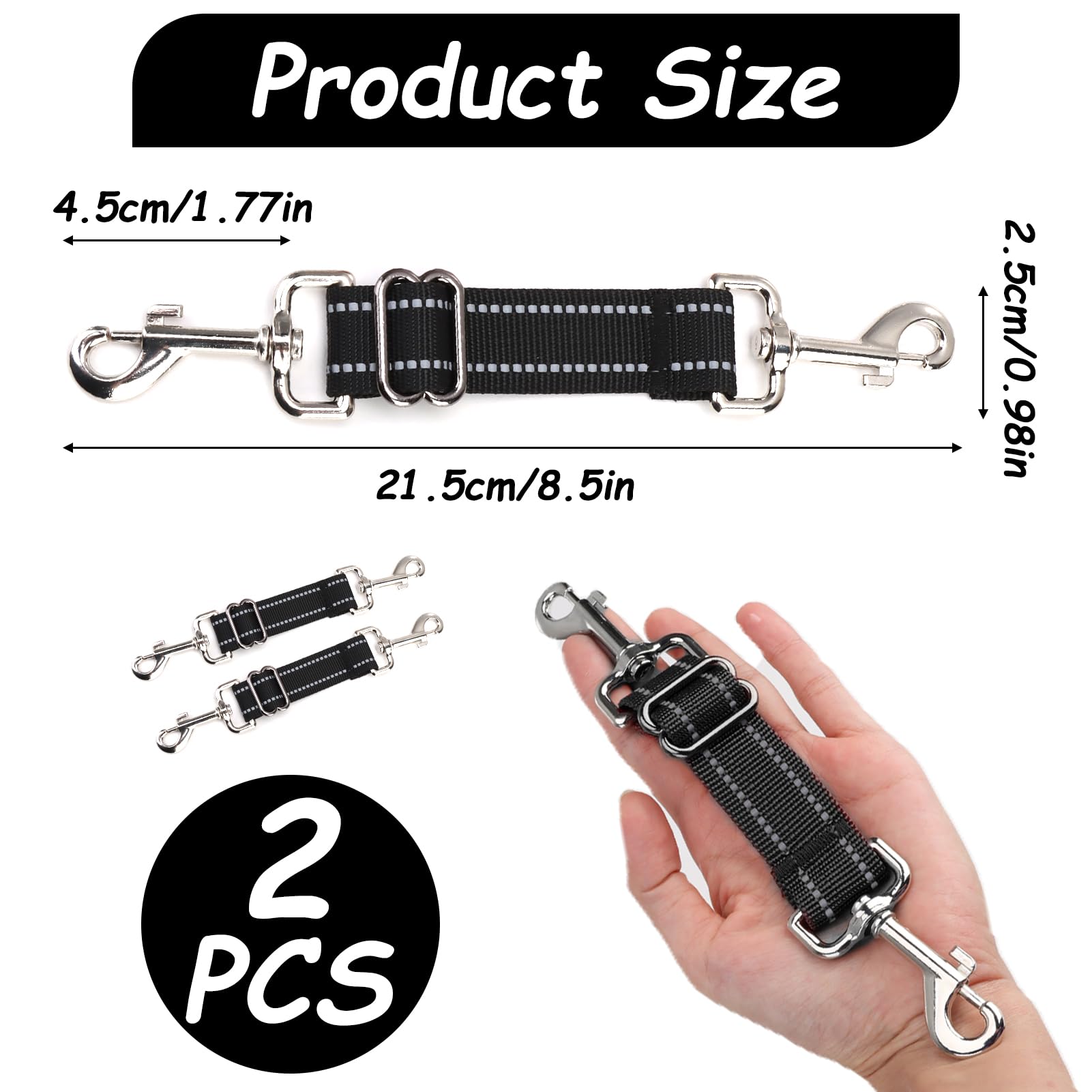 Dog Collar Clip, 2PCS Adjustable Retractable Dog Lead Clips Dog Collar Connector - Image 2