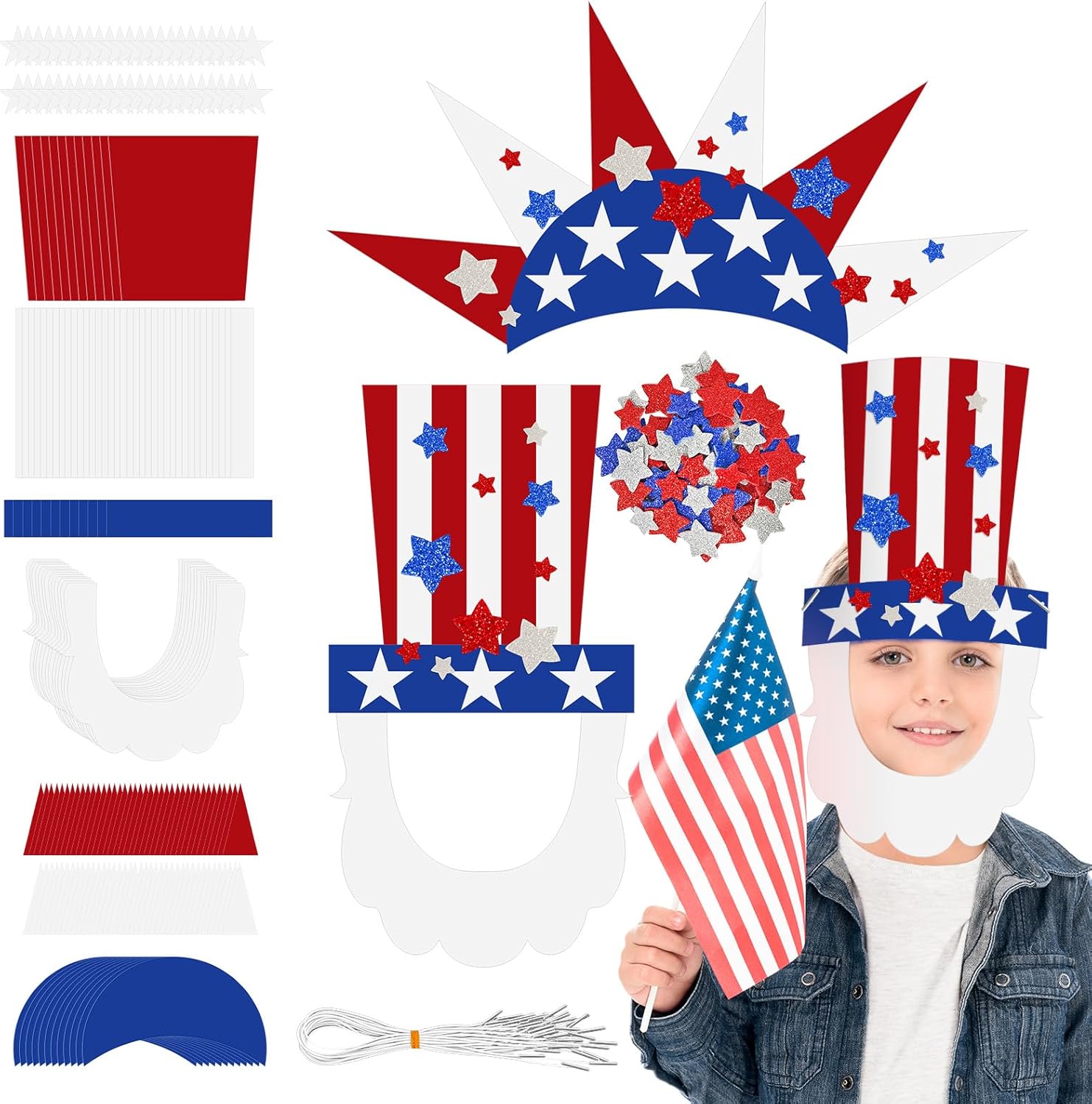 Cinrobiye 24 Set 4th of July CraftK Kits,American Patriotic Photo Booth Party Props Masks Decorations for Memorial Day Party Favor Masquerade School Home USA Patriotic Activity Decoration Supplies
