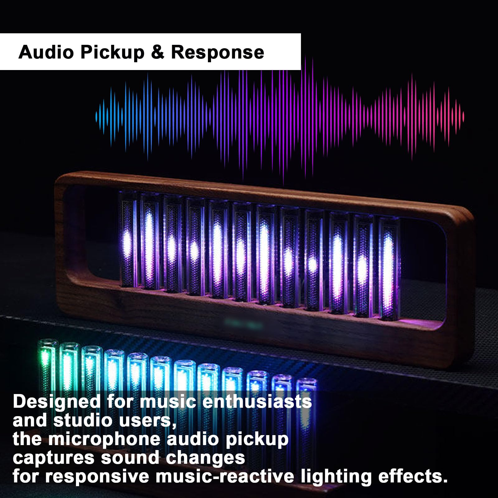 Analizator Widma Audio Z Wyświetlaczem Led, Orzechowa Podstawa, Wiele Trybów Ustawień Wstępnych, Regulowane Kolory Do Domowego Audio, Studia, Pokoju Gier