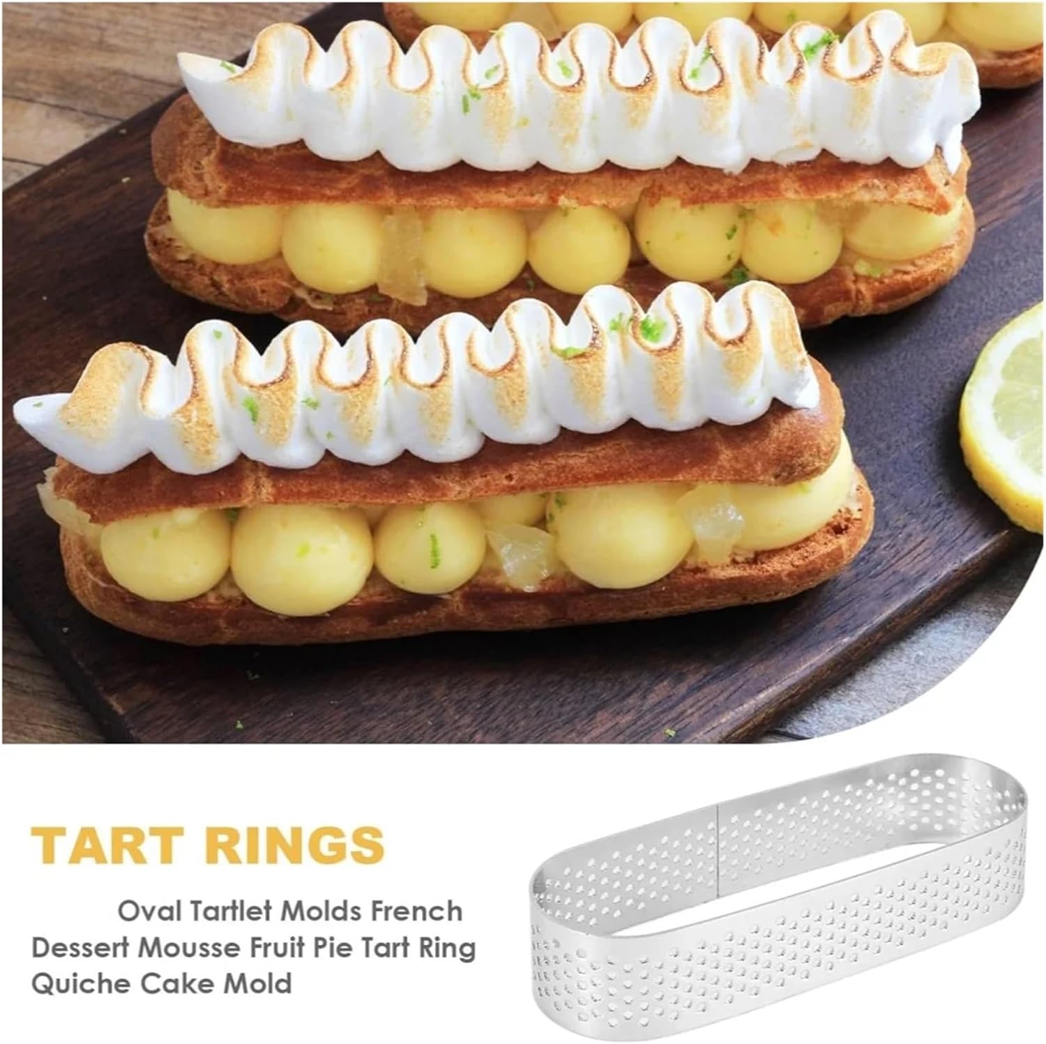 6pcs stainless steel perforated cake ring, oval tart ring, baking special tart ring, used for baking biscuits, fruit tarts, Fren(Silver-14CM)