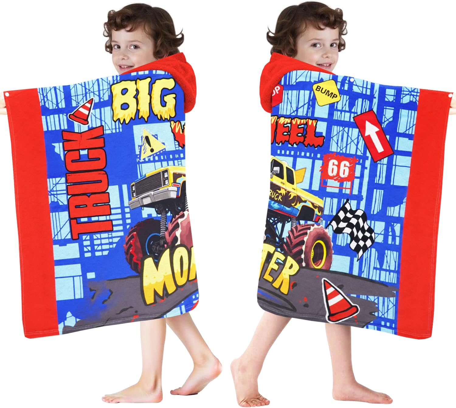Hooded Beach Towels for Kids - Ultra Soft 100% Cotton Big Truck Toddler Hood Bath Towels/Pool Terry Towel Beach Poncho Wrap Absorbent Cute Bath & Swim Wrap Gift for Boys & Girls 3-10 Years - Blue - Image 5