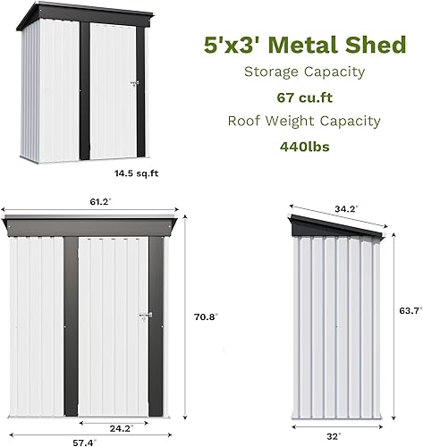 Vista 104 de Patiowell - Cobertizo de almacenamiento de 10 x 12 pies para herramientas, de metal y con puertas con cerradura, para exteriores, jardín, patio Gris