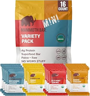 Mammoth Bar Mini - Variety Pack of our Mini Organic Protein Bars – Made with Premium Nuts & Egg White Protein • Organic • Paleo • Gluten Free • GMO Free • Raw - 16 Mini Bars