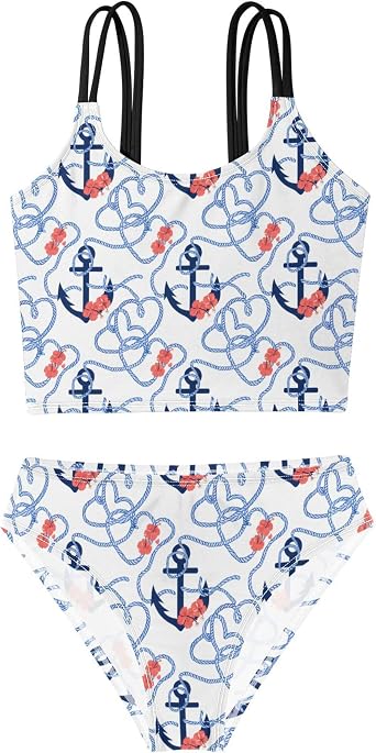 Girls Bikini Set Nautical Anchors Two Piece Bathing Suit Strap Swimsuit Summer Beach Swimwear 5-12Y