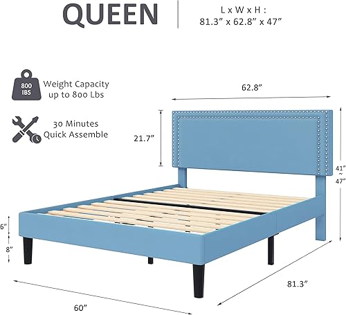 Miniatura 178 de VECELO Base de cama de tamaño matrimonial con cabecera tapizada ajustable, plataforma de listones de madera, diseño sin ruido, fácil montaje Negro