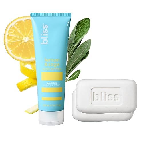 Bliss Lemon & Sage - Barra de baño masajeadora de jabón de menta y mantequilla corporal y jabón exfoliante refrescante para una piel suave y