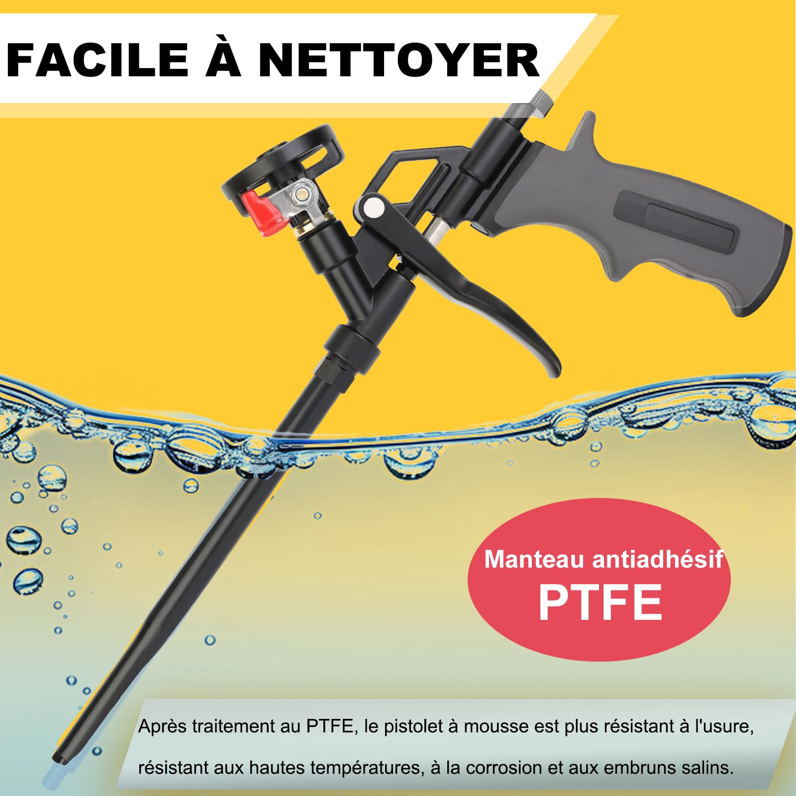 Pistolet mousse expansive professionnel en métal – Pistolet mousse PU facile à nettoyer, précis et anti-goutte, idéal pour isolation, remplissage et étanchéité (lot de 2,gris)