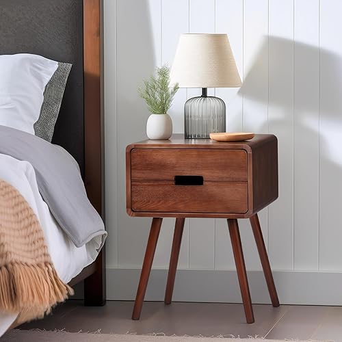 Miniatura 8 de Karl home Mesita de noche moderna de mediados de siglo para dormitorio, mesita de noche escandinava con 4 patas de madera maciza, mesa auxiliar de 2