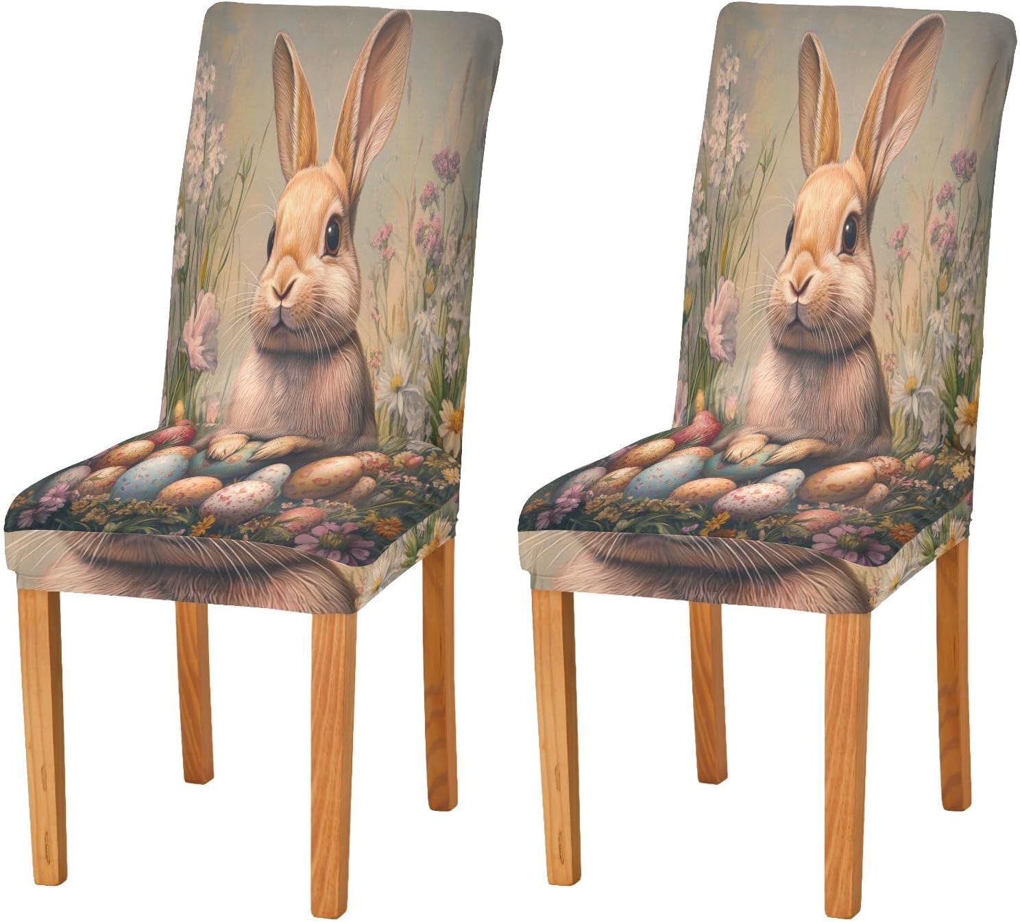 ALAZA Chair Covers for Dining Room, Happy Easter Bunny Easter Eggs Stretch Chair Cover Sets Chair Protector Removable Washable for Ktichen Restaurant Hotel