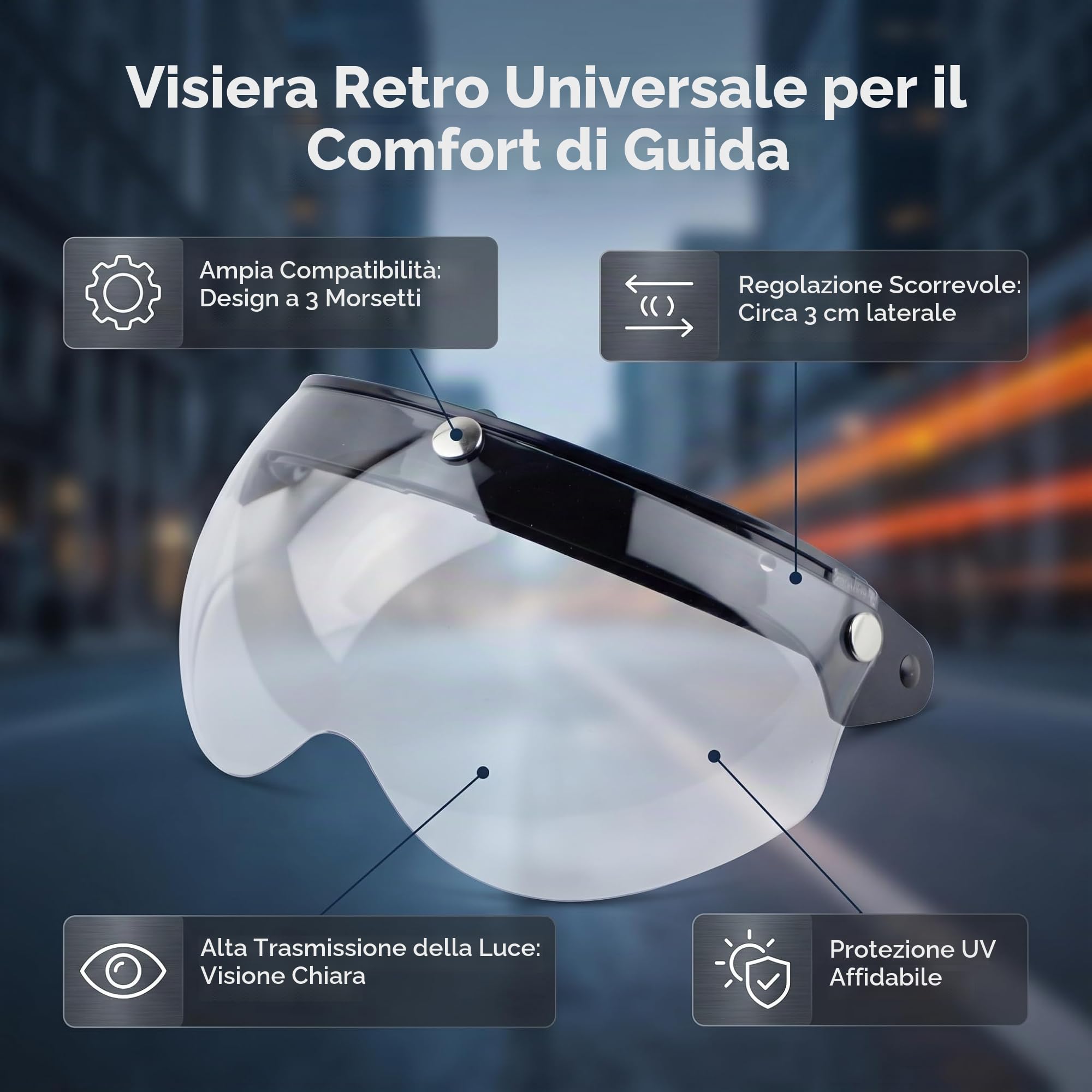 Visiere per Casco da Moto, Visiera per Casco retrò Universale a 3 Scatti Visiera per Casco Mezzo Viso Antivento