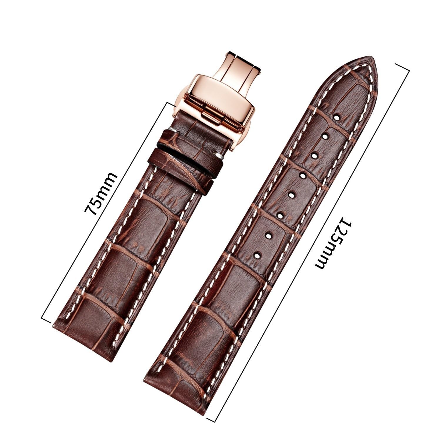 Cinturino in pelle con fibbia deployante per uomo cinturino e orologio da donna Starp 18 mm, 19 mm, 20 mm, 21 mm, 22 mm, 23 mm, 24 mm, 50, agata, 10, Agata