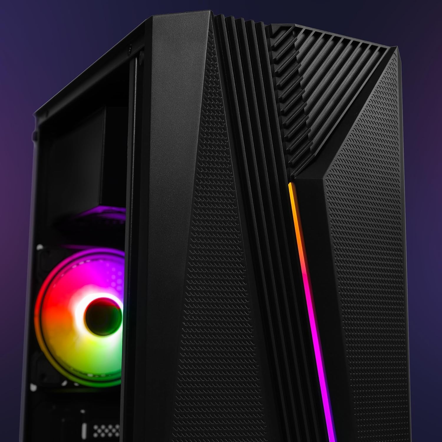 Vibox VTX-1 Boîtier de jeu PC ATX, panneau latéral en verre trempé, ventilateur RVB de 120 mm, noir