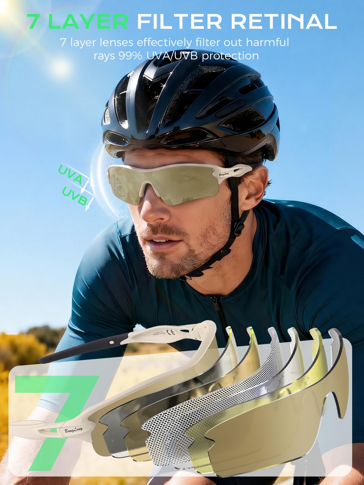 BangLong Gafas de ciclismo polarizadas UV400 – Gafas deportivas TR90 ultraligeras para hombre y mujer para ciclismo, correr y aire libre