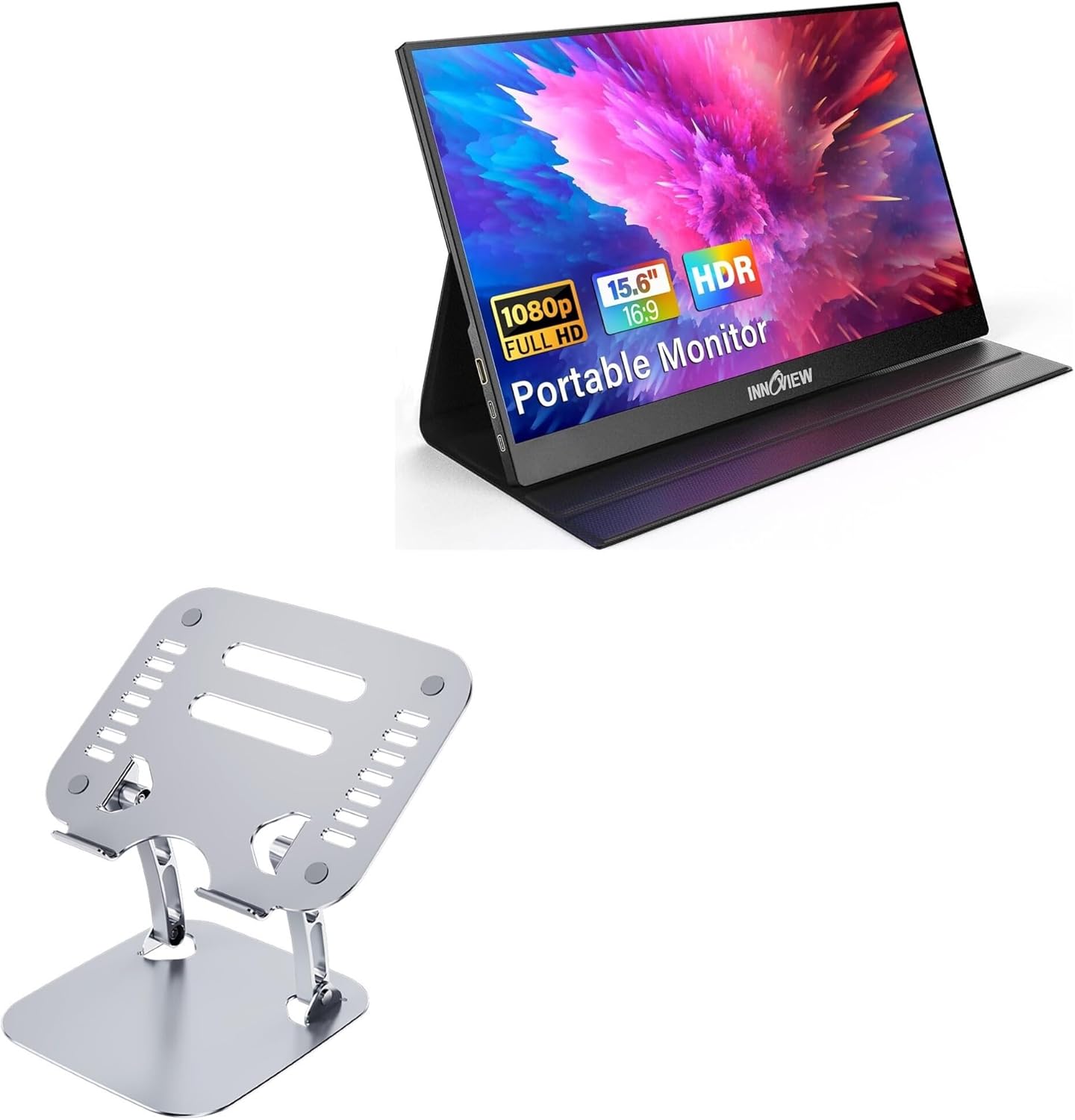 BoxWave Stand and Mount Compatible with InnoView Portable Monitor (15.6 in) - Executive VersaView Stand, Ergonomic Adjustable Viewing Angle Metallic Riser - Metallic Silver