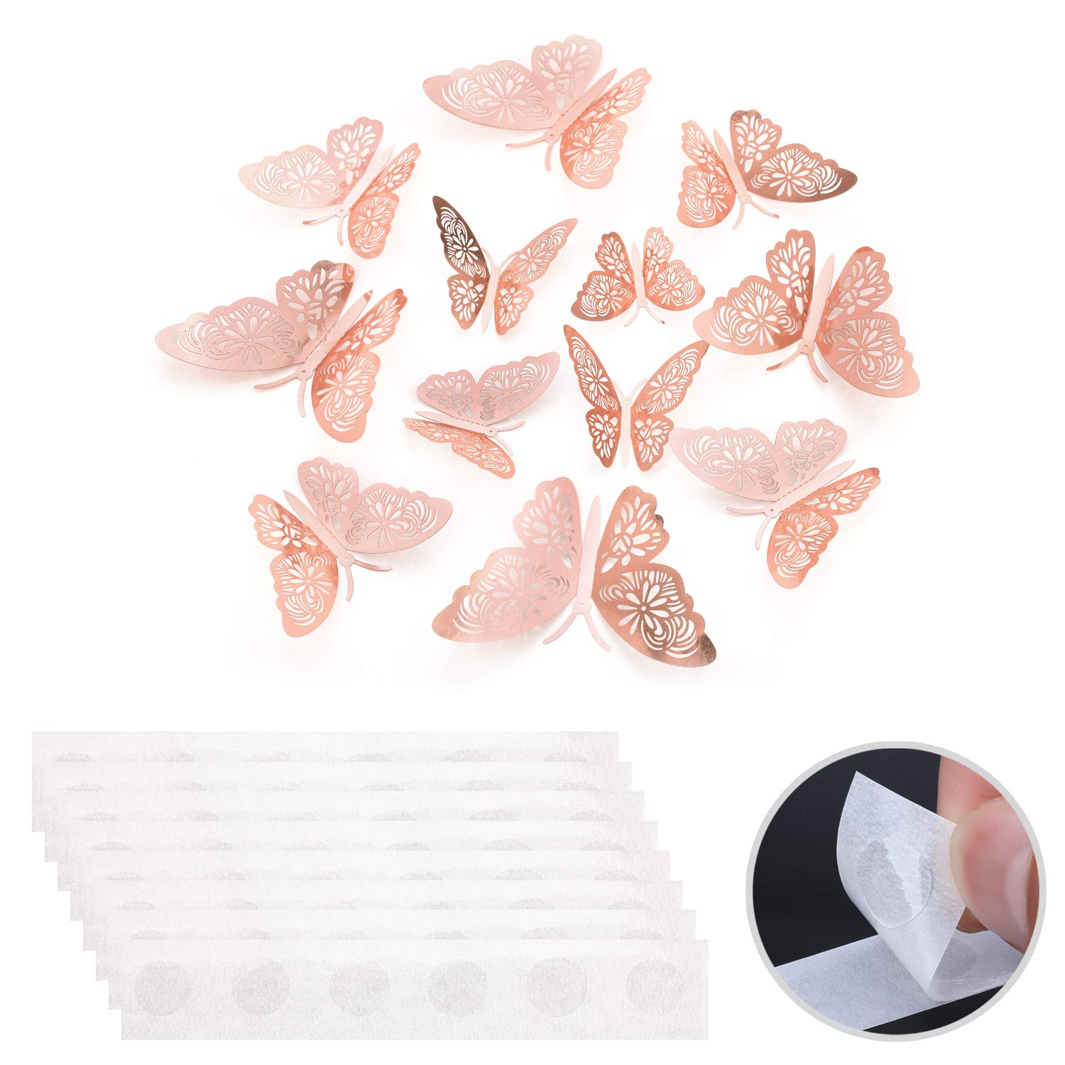 MWOOT 48 Piezas Mariposas Decorativas 3D, Mariposas Pegatinas de Pared Decorativas para Decoración de la Fiesta de Cumpleaños Dormitorio de la Boda Decoración del Hogar Rosa