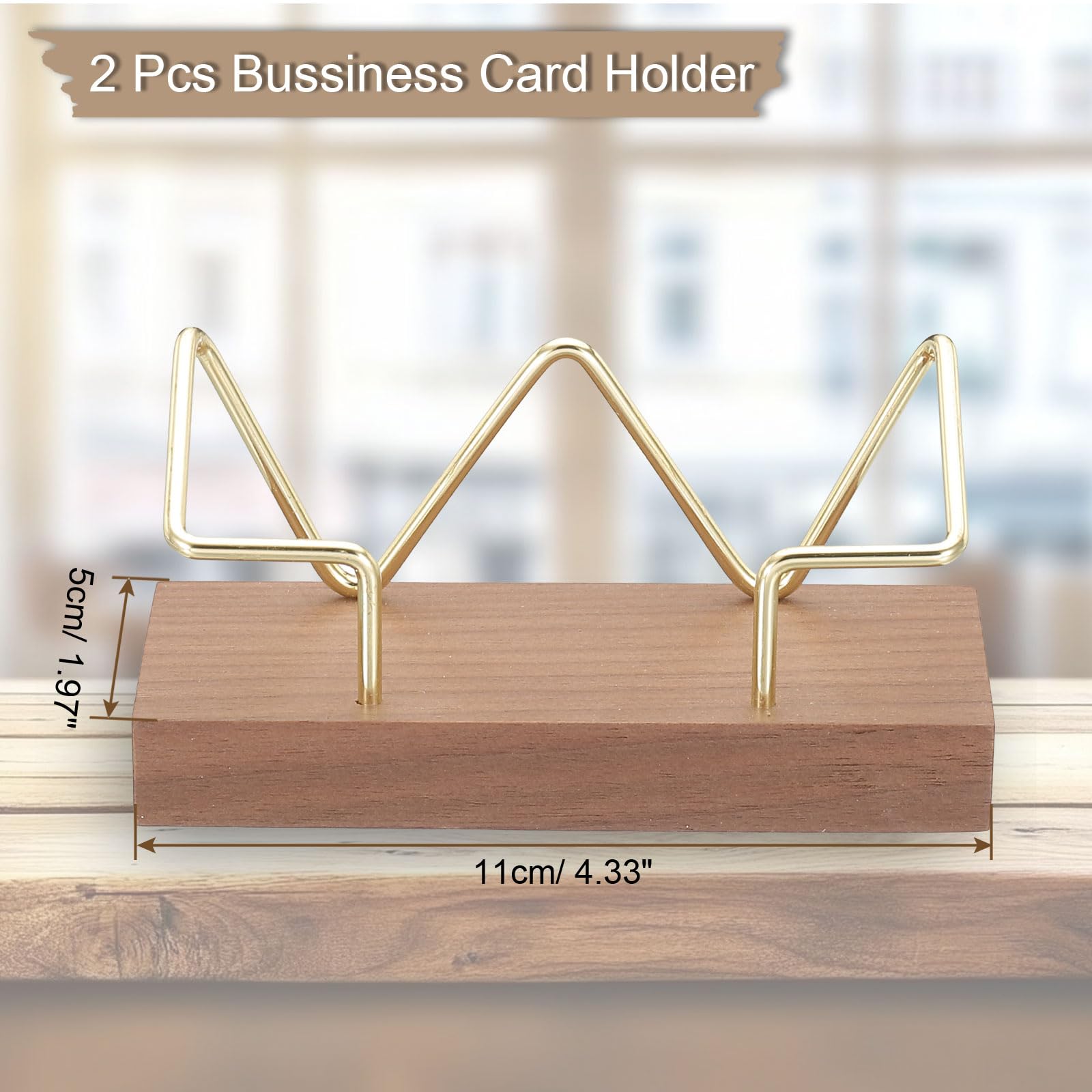 PATIKIL Wood Business Card Holder for Desk 2 Pcs Desktop Business Card Holder Wooden Name Card Display Stand Organizer for Office Home Exhibition Walnut Color - Image 2