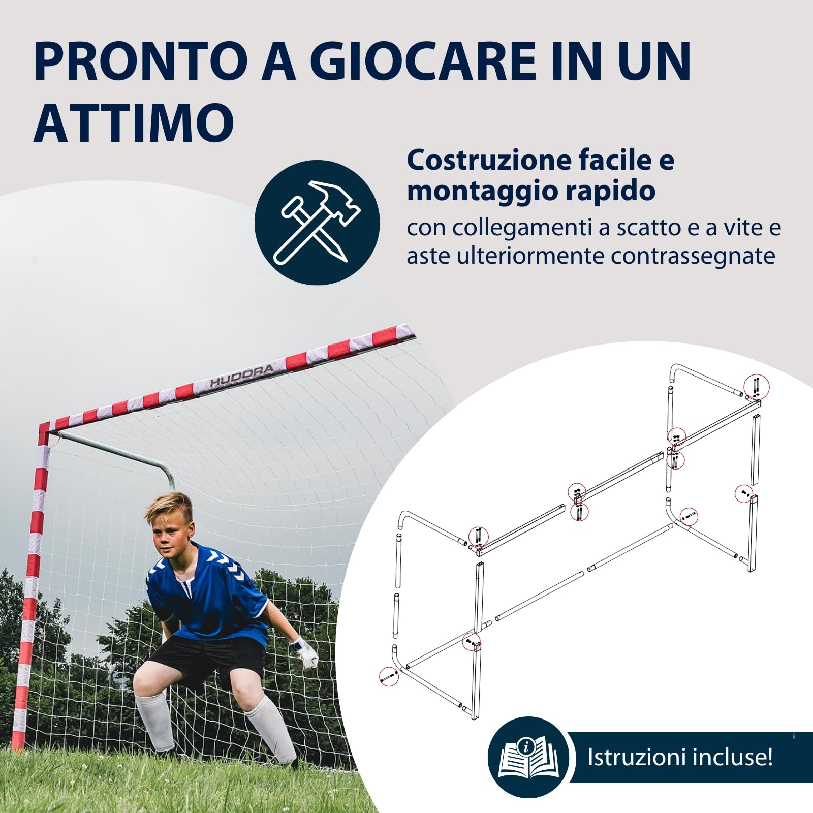 HUDORA Porta da calcio Allround 300 - porta da calcio stabile per bambini e adulti - porta impermeabile e stabile con misure per la palla a mano - Da esterno per tempo libero e training