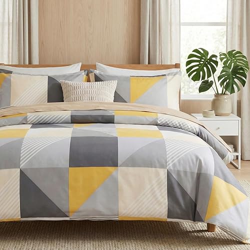 Miniatura 16 de Juego de funda de edredón tamaño Queen de 100% algodón, diseño floral vintage, juego de ropa de cama con cierre de cremallera y lazos de esquina, 3