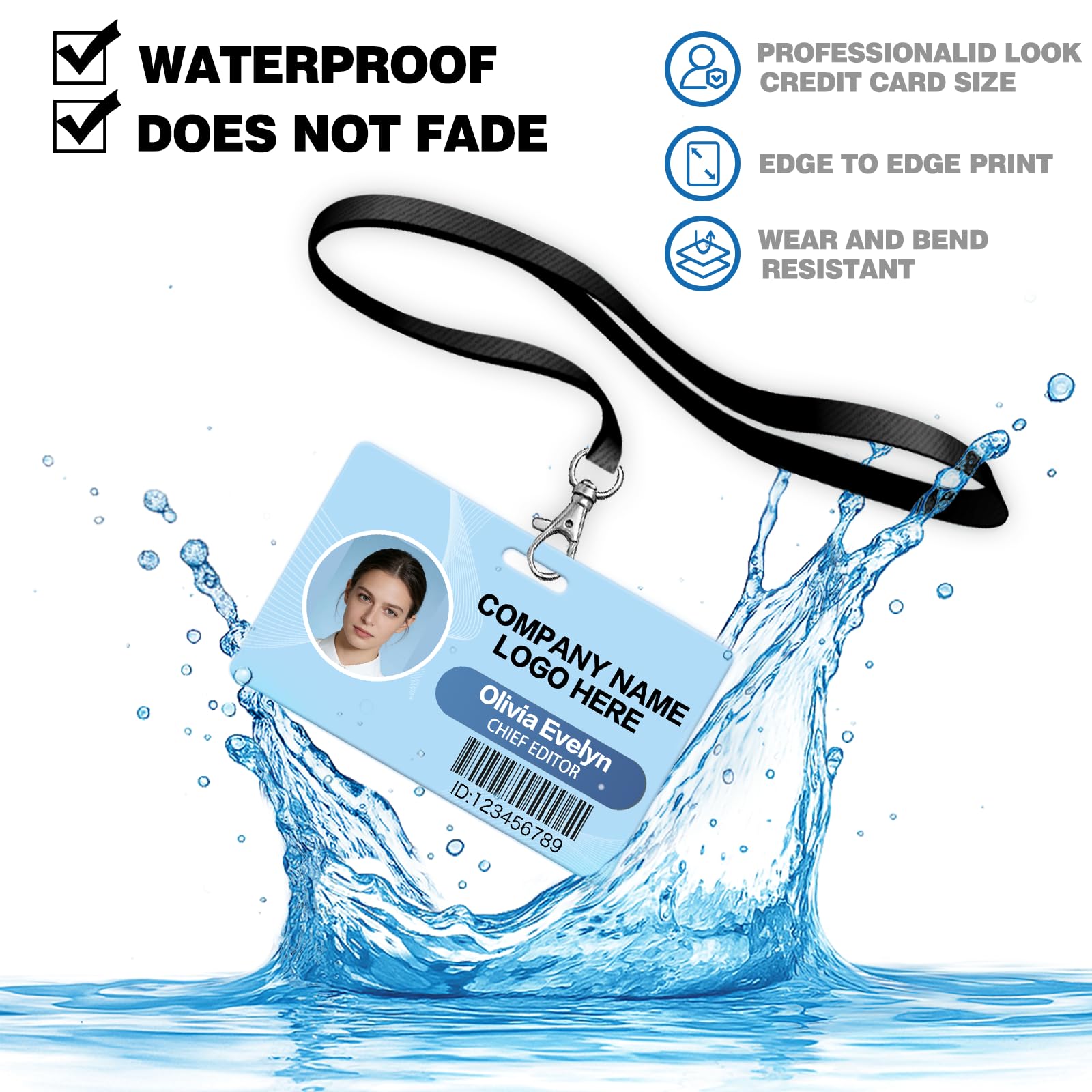 Badge identificativo personalizzato con cordino, stampa fronte/retro, per lavoro ufficio studente