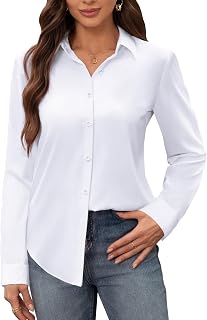 siliteelon Women's Stain Shield Wrinkle-Free Long Sleeve Button-Down Shirt - Stain Resistant Work Blouse