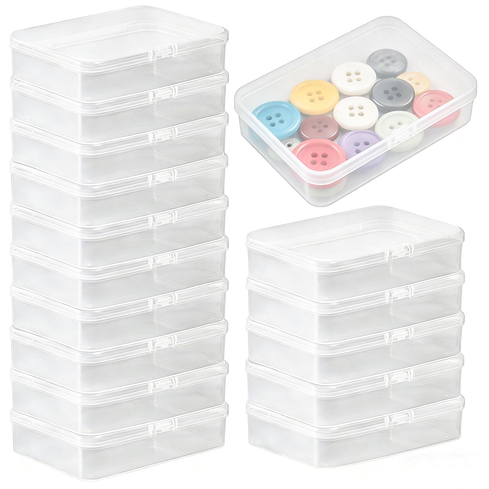 twirush 15PCS Small Plastic Box, Plastic Storage Box with Lid,Mini Rectangular Storage Box, Clear Plastic Containers for Bead, Cards, Stamps,Earrings (10.5 * 7.5 * 2.5cm)