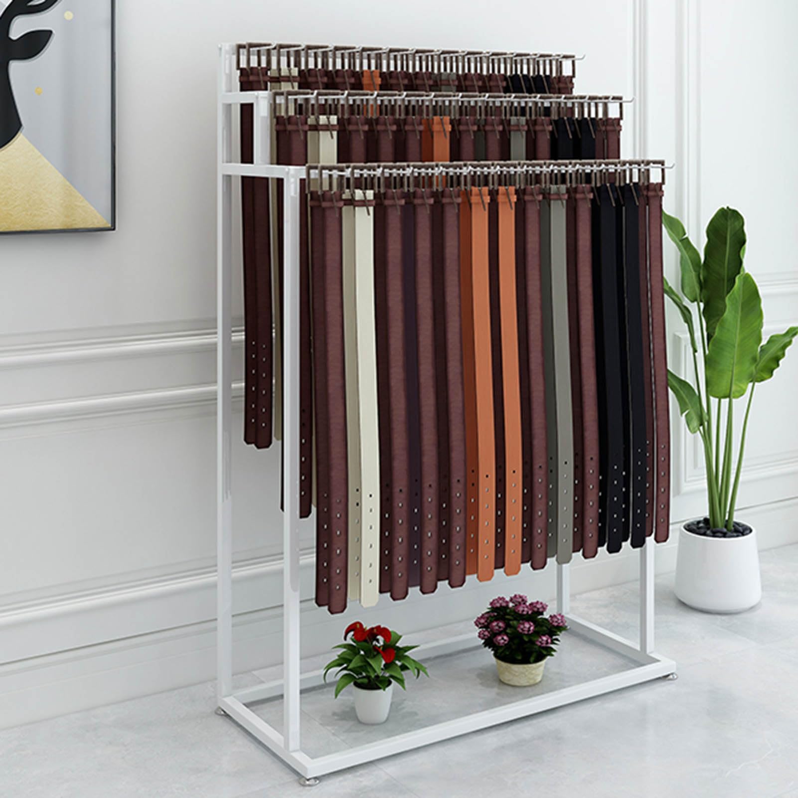 Percha para cinturón de pie de 3 niveles con ruedas, soporte de exhibición para corbatas, bufandas, chales, bolsos y joyas, organizador de metal para armario, estante de accesorios para ahorrar