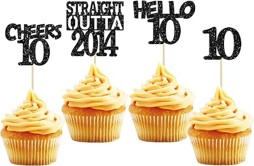 Gyufise 24 piezas Straight Outta 2013 Decoración para cupcakes con purpurina de diez felices 10 magdalenas, saludos a 10 años, decoraciones de