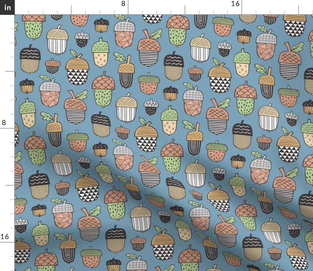 Spoonflower Fabric - Fall Autumn Dark Blue Acorn Woodland Forest Botanical Printed on Petal Signature Cotton Fabric by The Yard - Sewing Quilting Apparel Crafts Decor