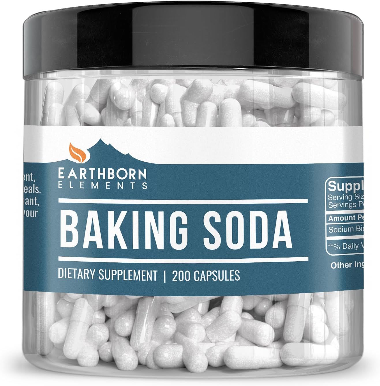 Earthborn Elements Pure Baking Soda Capsules | 200 Sodium Bicarbonate Caps - Additive-Free Supplement