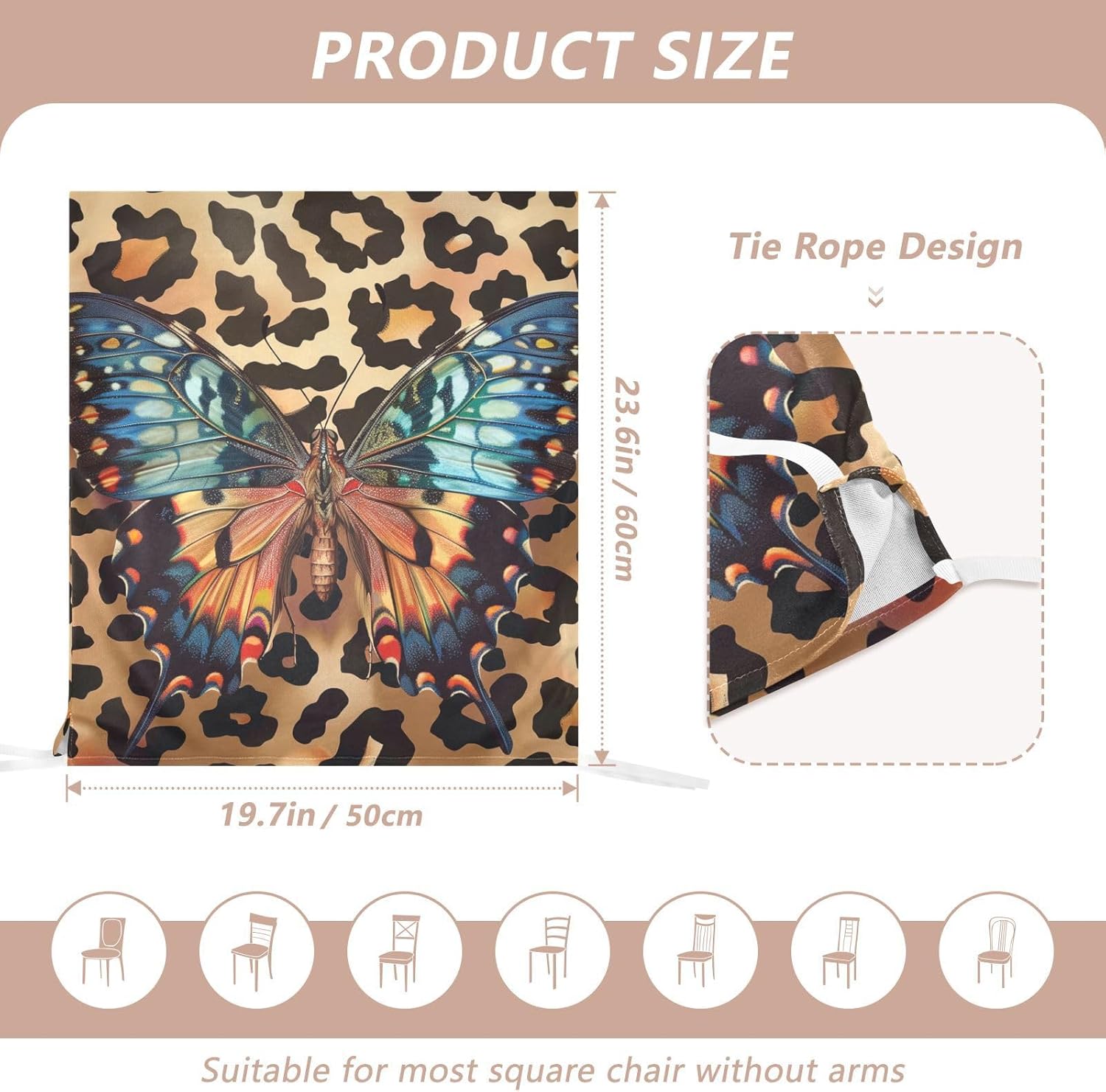 ALAZA Butterfly and Leopard Spots Chair Back Cover Set of 6, Washable Reusable Removable Chair Slipcovers Decorative Chair Cover for Home Kitchen Wedding Party