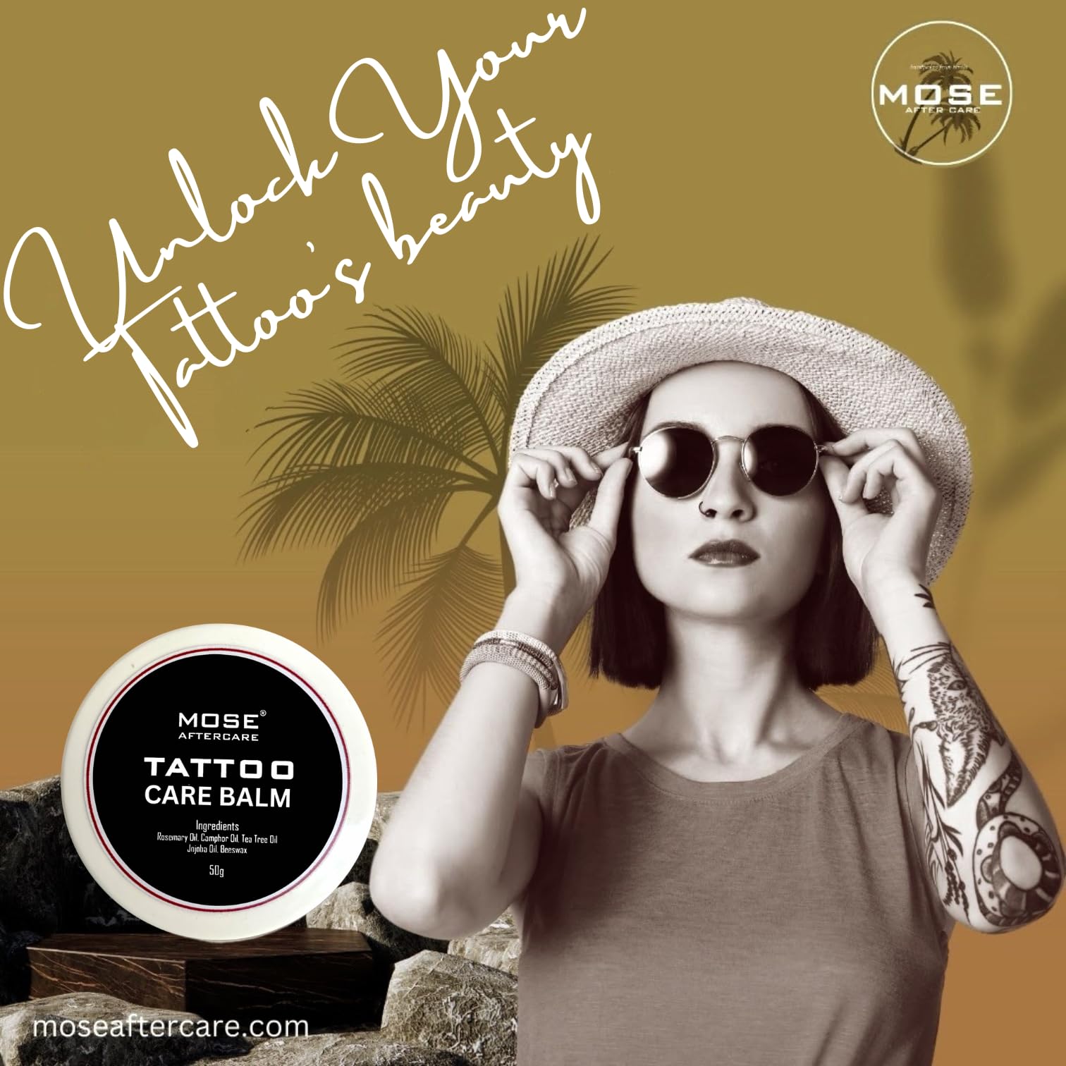 Mose Aftercare Tattoo Care Balm (50g) With Beeswax, Natural Essentials Oils & Fragrance. 100% Organic & Hand Made Tattoo Care Balm 1