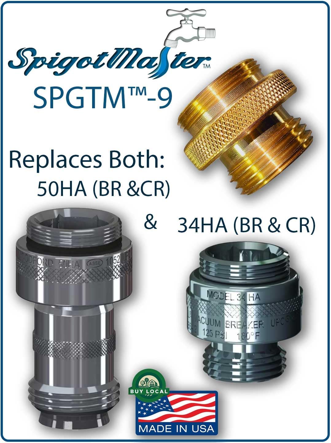2 Pack: Spigotmaster SPGTM-9 ~Woodford Hose Bibb Adapter Replaces 34HA & 50HF with a Straight-Through Connector for frost free Spigots, sillcocks & Wall/Yard hydrant Models 22/25/27/65/67/etc