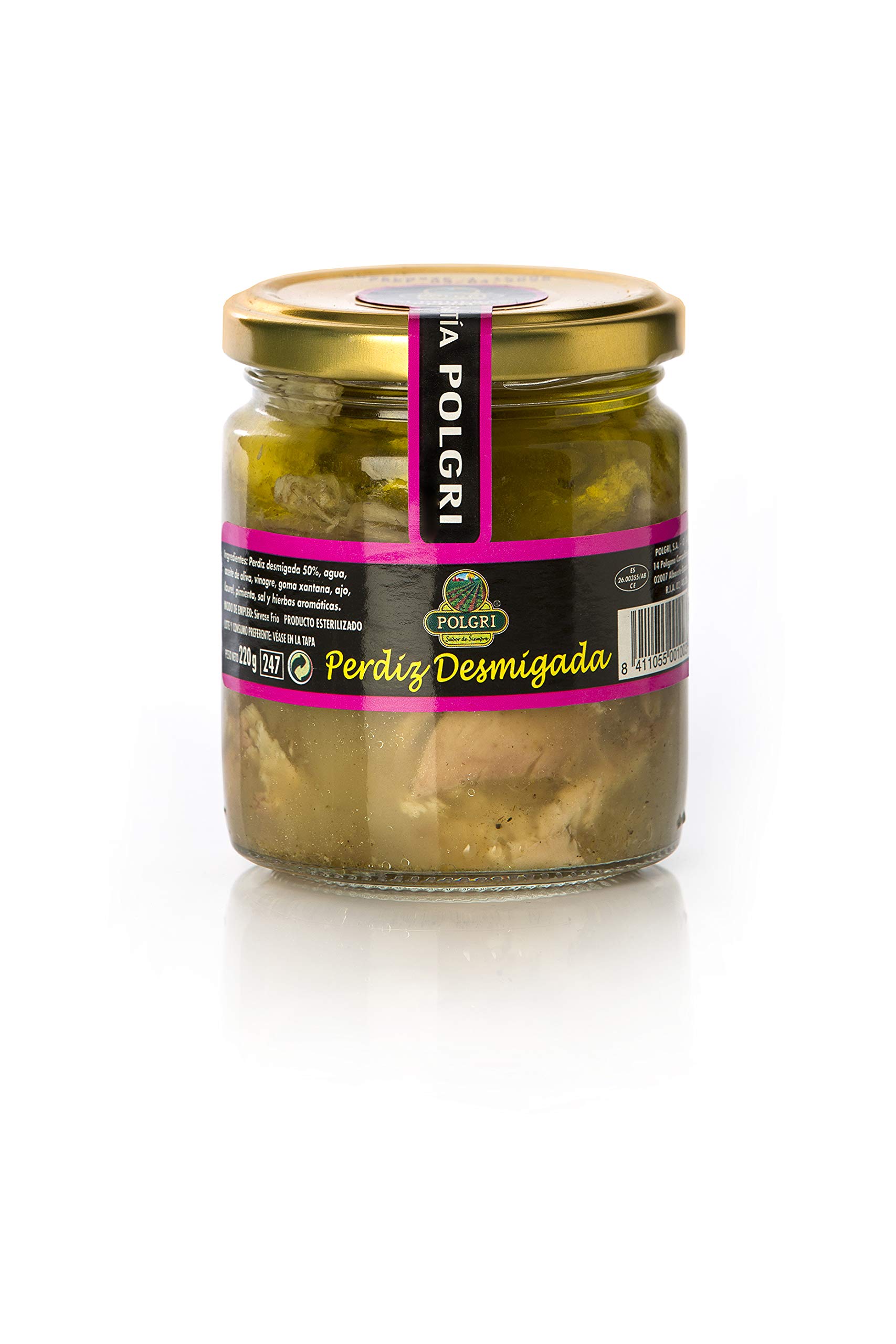 POLGRI Perdiz Deshuesada en Escabeche 220 g x 3 unds Frasco Vidrio Conserva Gourmet Carne de Caza
