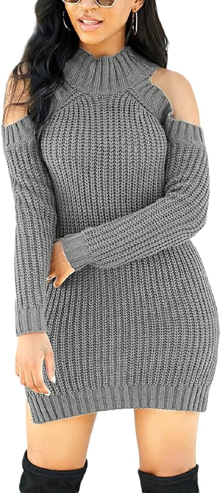 Knit Sweater Dress Sexy Mock Neck 