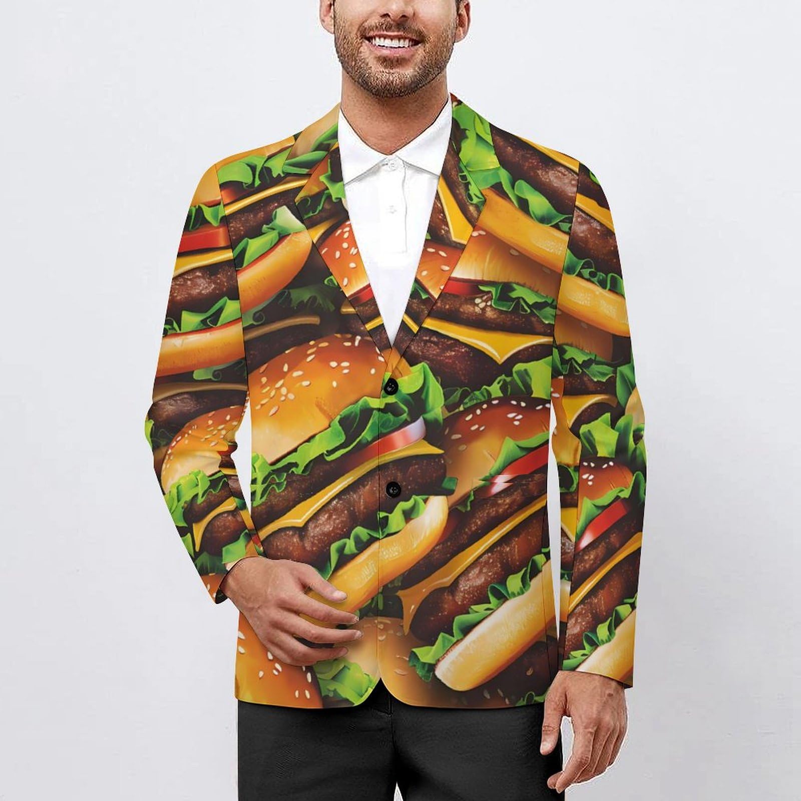 Cheeseburgers Hamburgers Men's Blazers Jacket Slim Fit Business Sport Coat Two Buttons Casual Suit Jacket for Work Party M