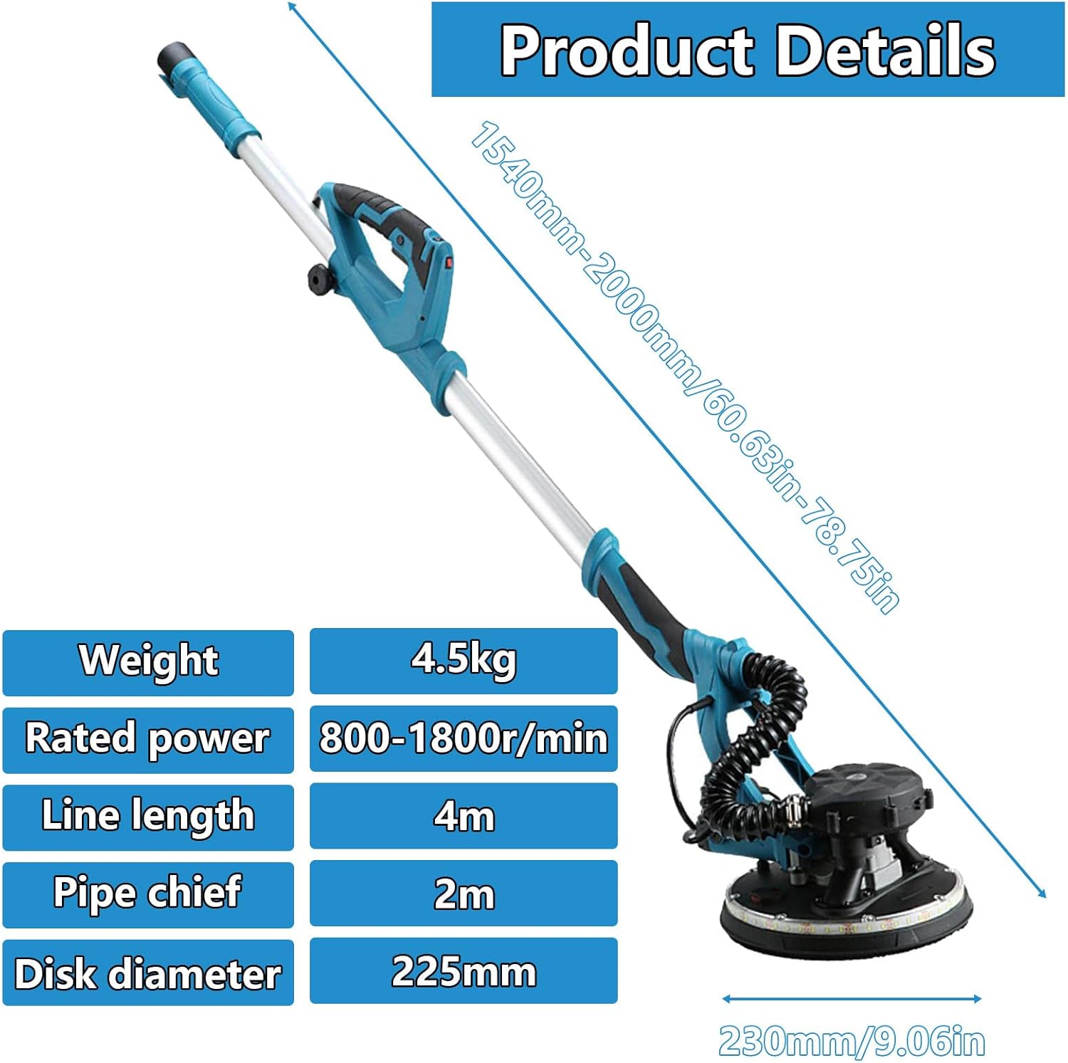 Power 850W Wal Sander, Built-in Dust Extractor, 5-Speed Control (800-1800RPM), 9-inch Sandpaper,Shock-Resistant Handle,Folding Handle for Clean, Efficient Sanding