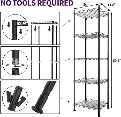 Miniatura 5 de Soporte para plantas con luces de crecimiento, estante de metal de 5 niveles con 4 luces de crecimiento de espectro completo de 40 W, temporizador