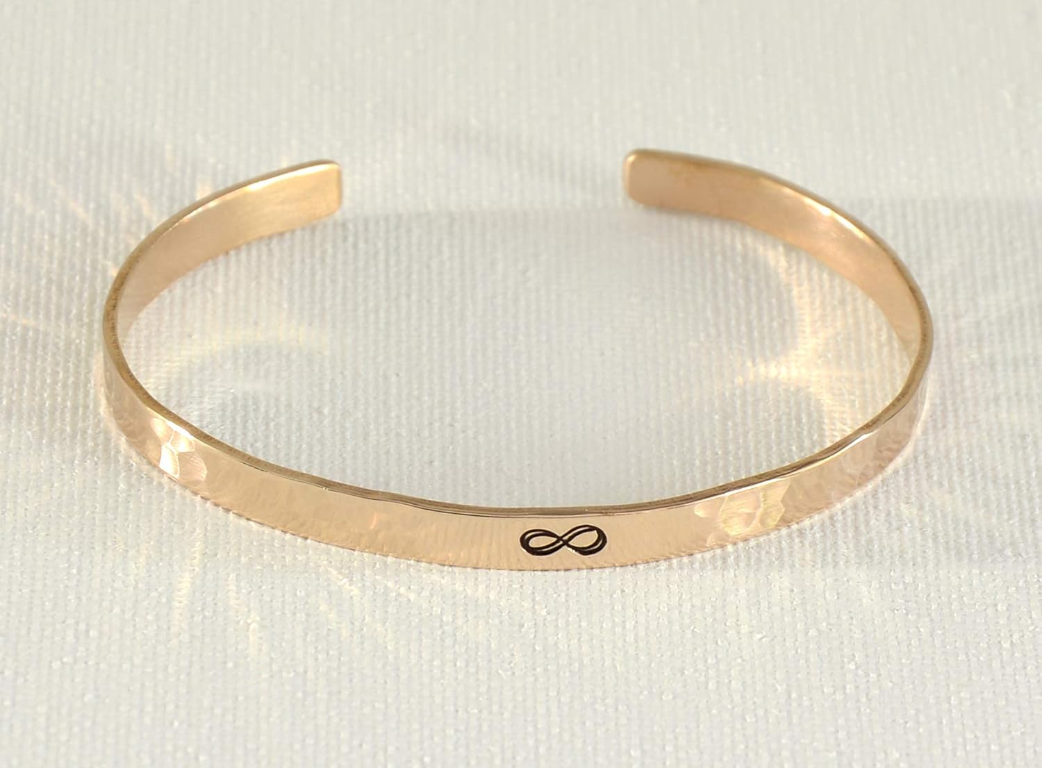 Infinity Bronze Cuff Bracelet with Hammered and Polished Finish for Love and 8th Bronze Anniversaries