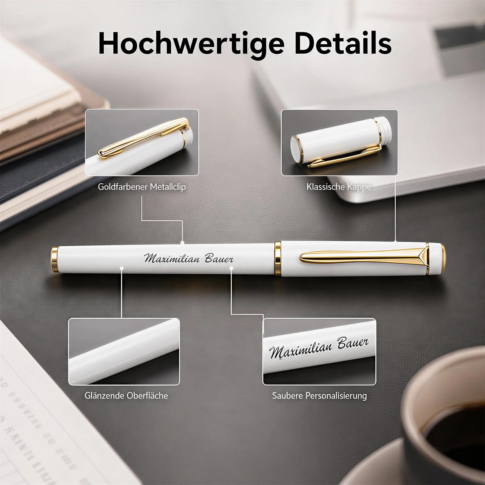 Personalisierter Kappenkugelschreiber mit Namen und Logo 50 Stück - Kugelschreibermine Schwarze - Personalisierte Geschenke Veranstaltung Büro Team