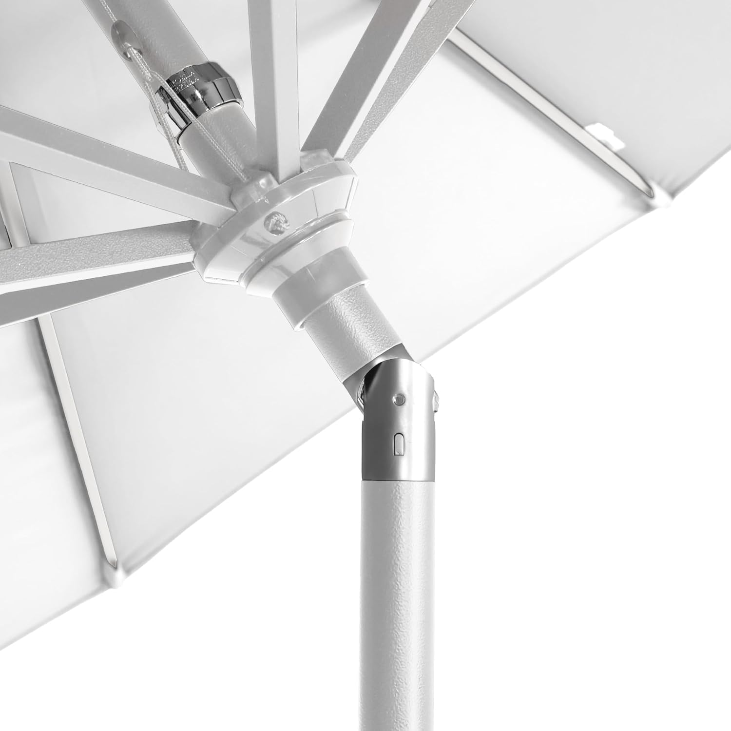 California Umbrella 5-Year-Non-Fading, 9Ft Premium Patio Umbrella, Hand-Crank, Button-Tilt, White Frame, Solution Dyed White Fabric