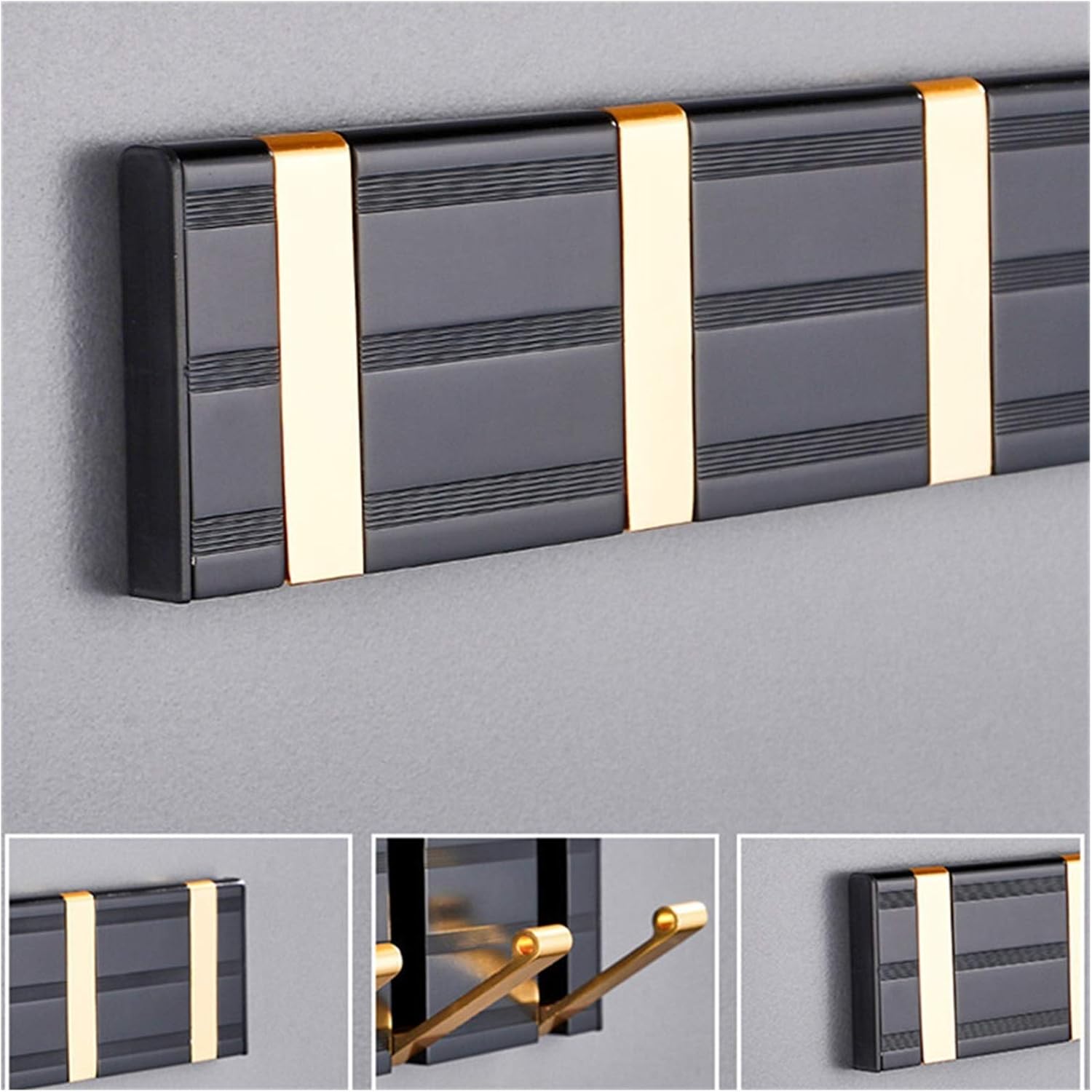Hanger Robe Hooks Aluminum Single Row Towel Hooks Clothes Hanger Door Hook Nail-Perforated Wall Mounted Coat Hooks Bathroom Hardware Coat Hat Hook (Colour: Black Silver3) (Black Golden3) image 4