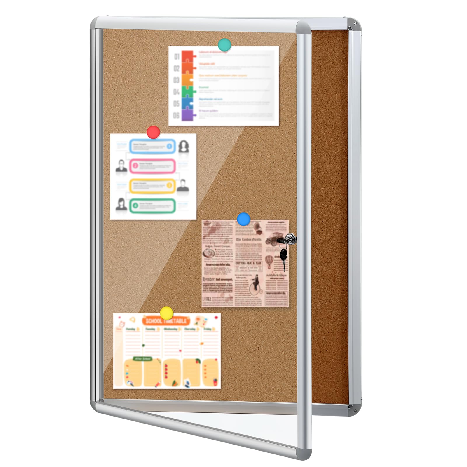 Photo 1 of Blulu Enclosed Bulletin Boards Lockable Noticeboard Displays Cork Boards Wall with Locking Door, Outdoor Bulletin Board Windproof Ideal for School Office Notices(Wood Color, 36 x 46.5 Inch) Wood Color 36 x 46.5 Inch