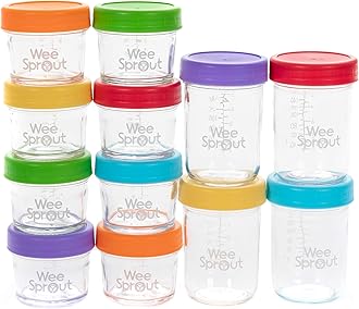 WeeSprout Glass Baby Food Storage Jars w/Lids (4/8oz,12 Pack) –Reusable Baby Food Jars w/Lids –Snack, or Breast Milk Storage Containers for Fridge –Freezer & Microwave Safe Baby Essentials Must Haves