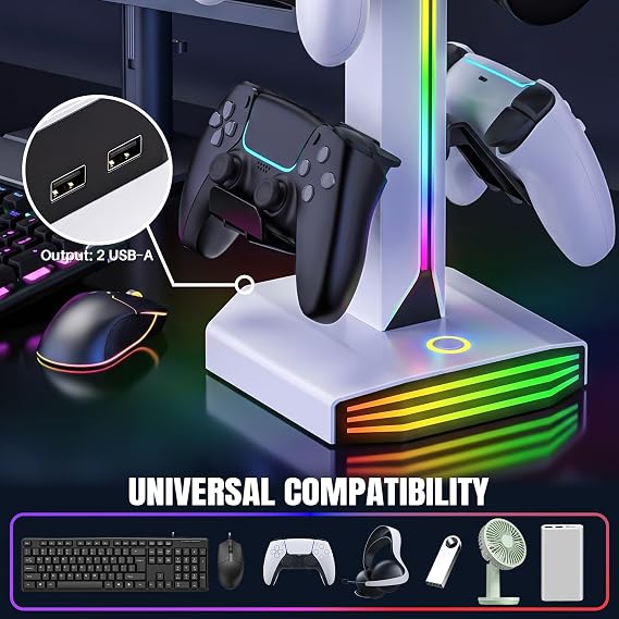 Universal Game Controller Holder, RGB Multi-Color Light Headphone Stand for PS5, Xbox, Switch Desk Organizer