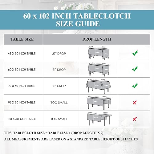 Miniatura 2 de VidaFete Mantel rectangular de poliéster, 60 x 102 pulgadas, resistente a las manchas y a las arrugas, para cocina, comedor, fiesta, boda, mesa