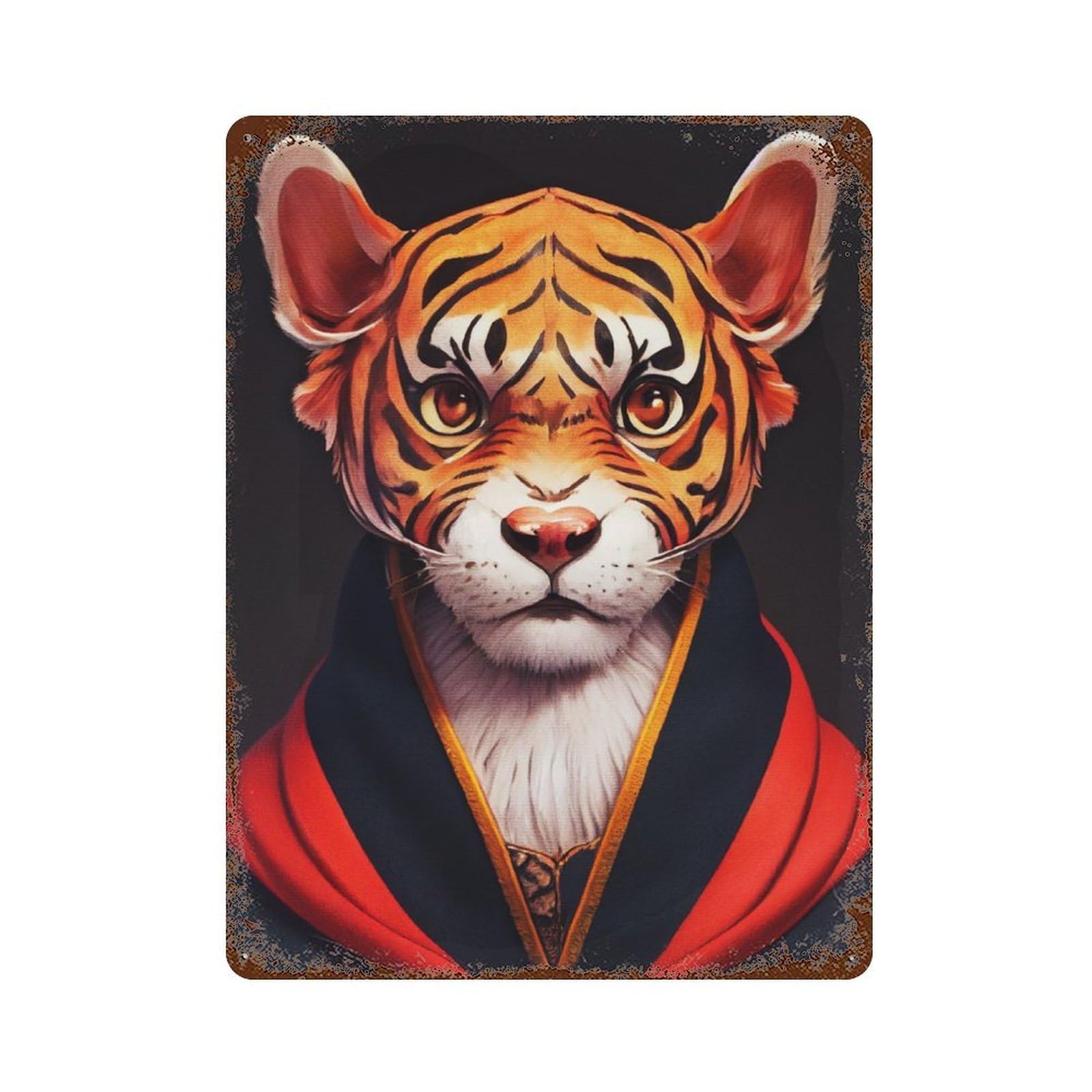 Distressed Metal Wall Sign with Fashion Tiger Design 15.7"x11.8", for Living Room, Hallway And Home Decor, Vintage Wall Decor