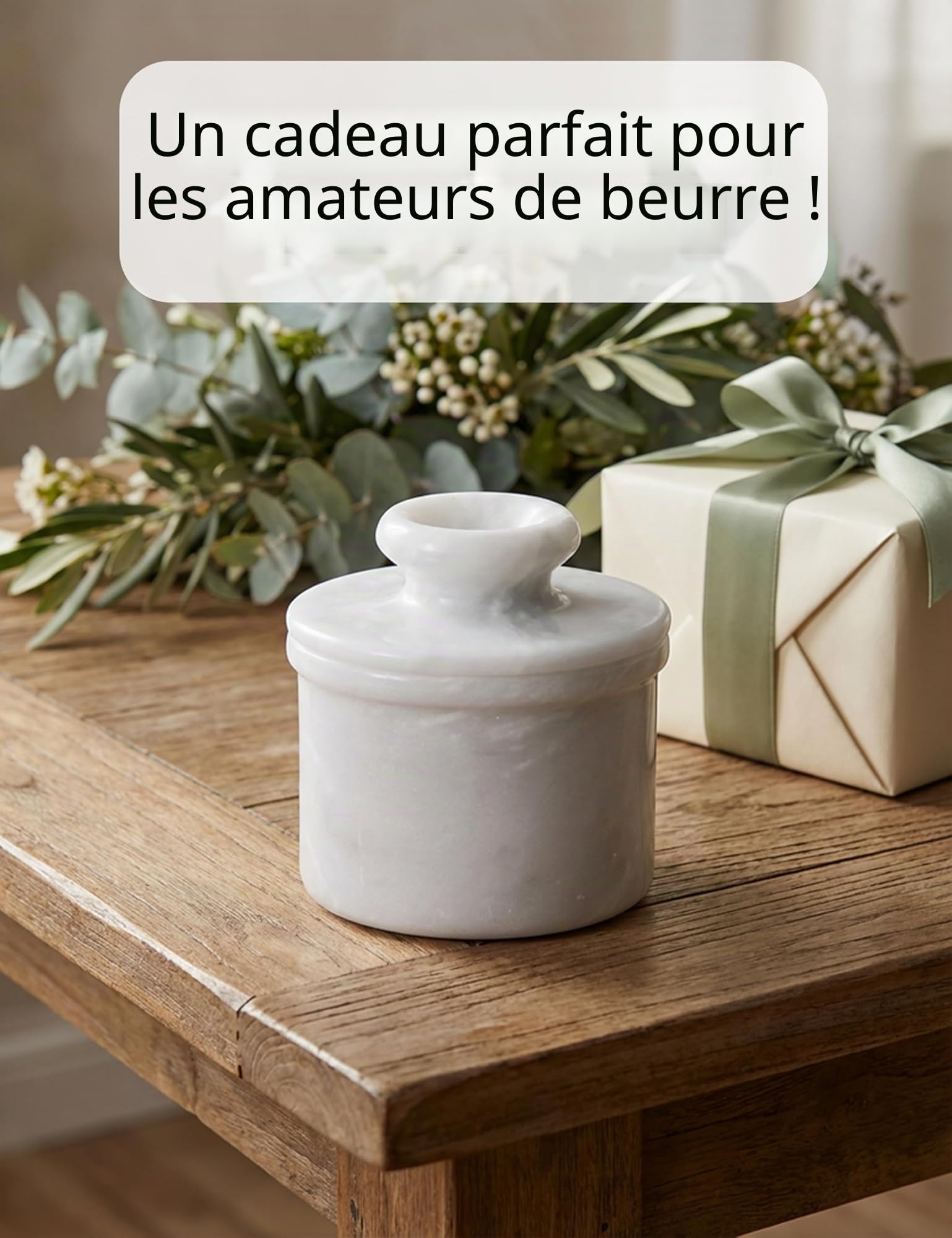 Radicaln Pot à beurre en marbre 10,8 cm, blanc fait à la main pour comptoir de cuisine, pot à beurre idéal pour comptoir avec eau et beurre pour la cuisine