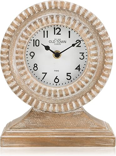 NIKKY HOME Reloj de mesa de madera tallada a mano, reloj superior de escritorio con pilas, diseño bohemio, decoración vintage del hogar para